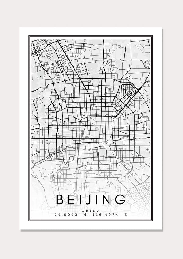 Beijing Black & White Map - Wall Art Print