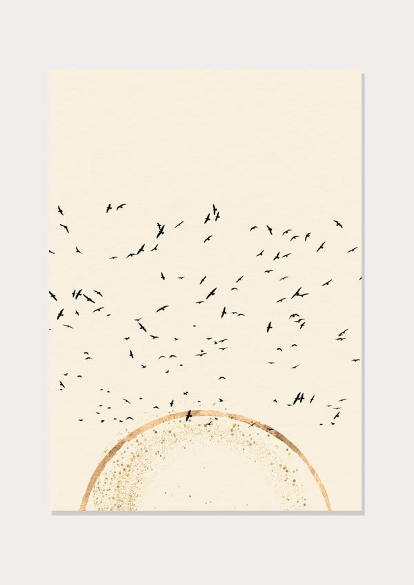 Birds Flock Gold Sun - Wall Art Print