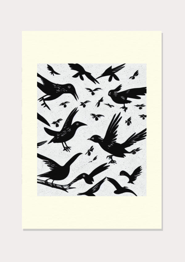 Black Birds Illustration - Wall Art Print