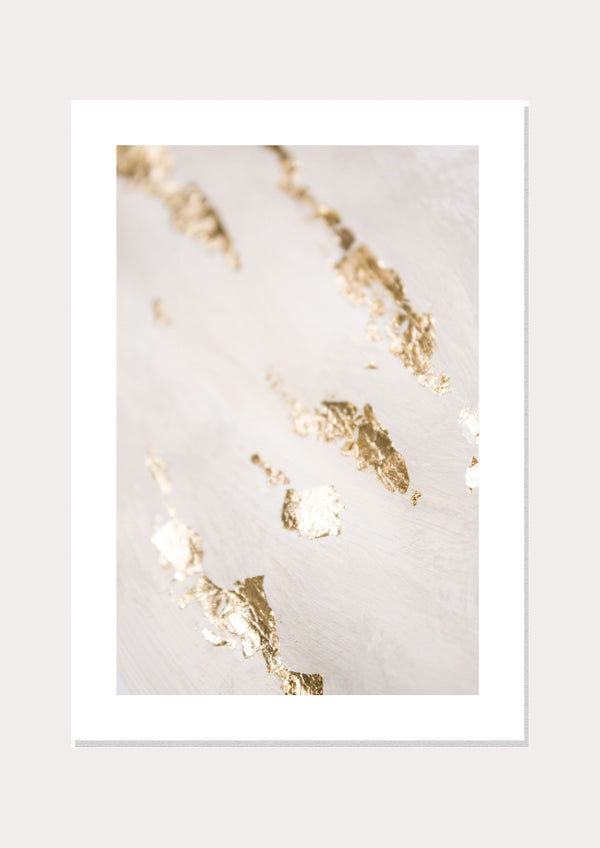 Shadowed Cream & Gold Leaf Poster" by Nusk: Modern kitchen wall art. Cream tones, gold leaf accents. Affordable, sophisticated decor, perfect for contemporary spaces