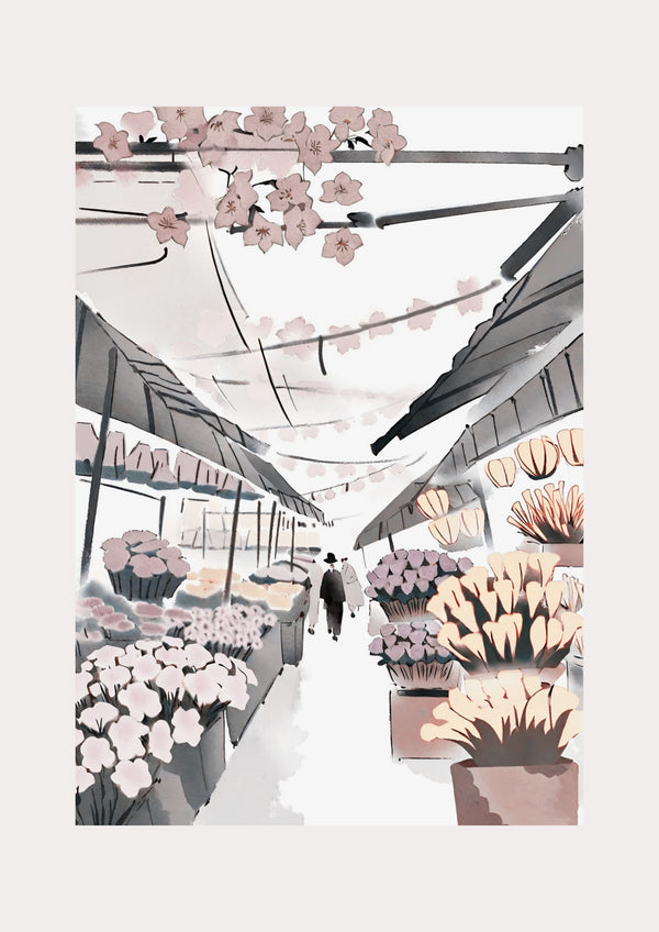 Flower Market Illustration - Wall Art Print