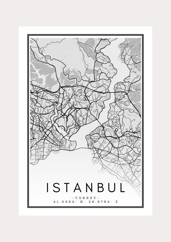 Istanbul Black & White Map - Wall Art Print