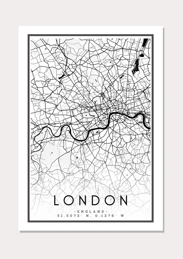 London Black & White Map - Wall Art Print
