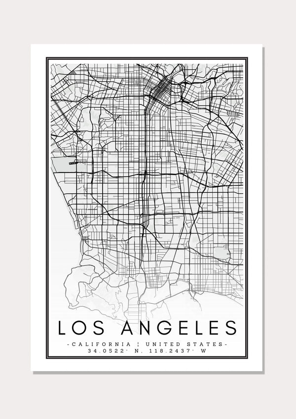 Los Angeles Black & White Map - Wall Art Print