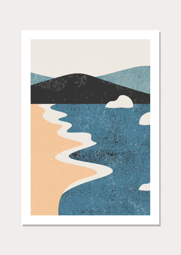 Blue Opaque Beach Scene - Wall Art Print