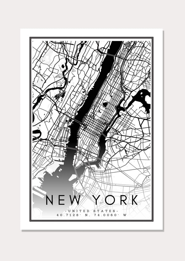 New York Black & White Map - Wall Art Print