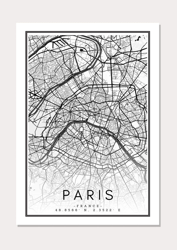 Paris Black & White Map - Wall Art Print