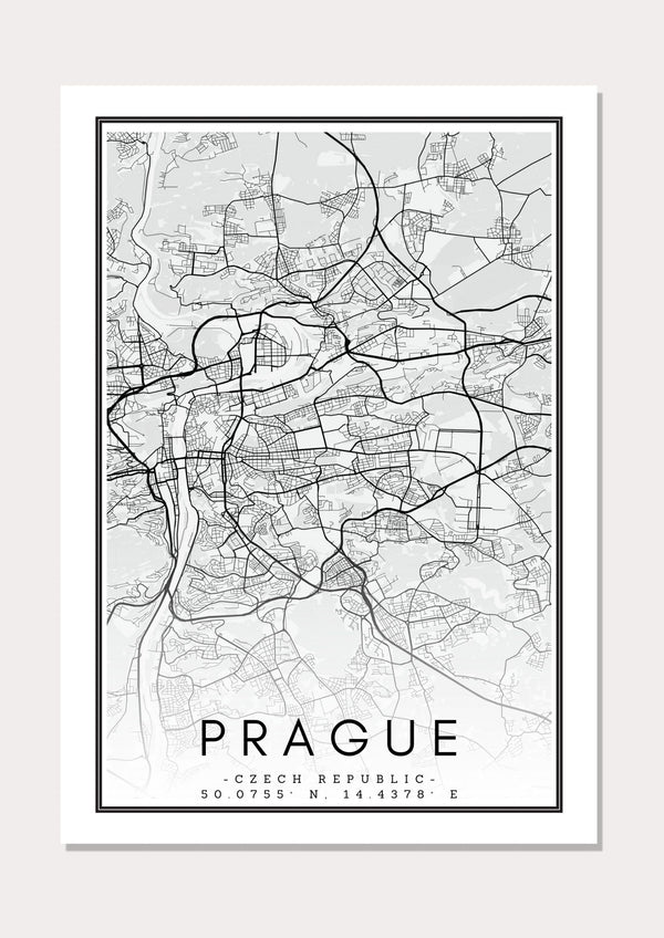 Prague Black & White Map - Wall Art Print