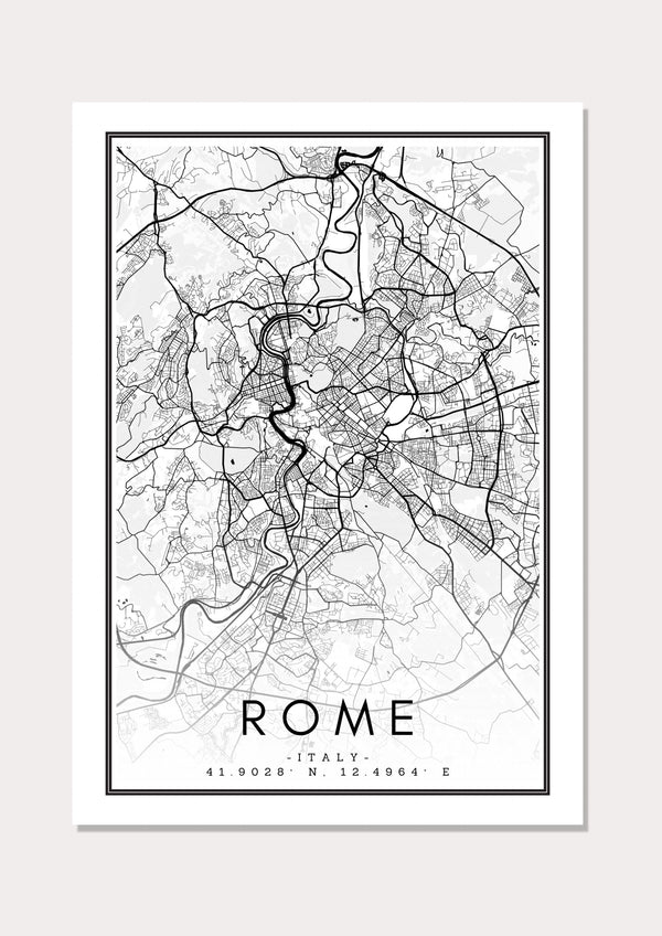 Rome Black & White Map - Wall Art Print