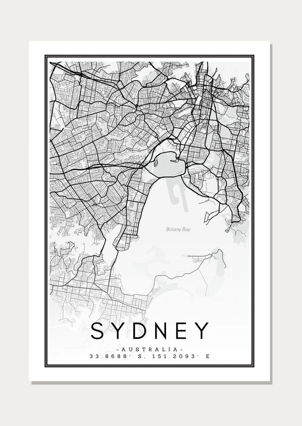 Sydney Black & White Map - Wall Art Print