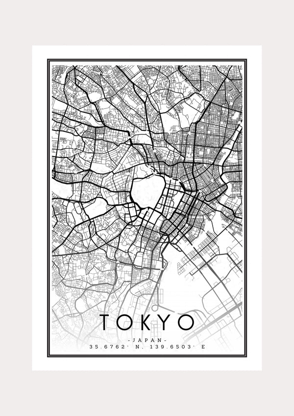 Tokyo Black & White Map - Wall Art Print