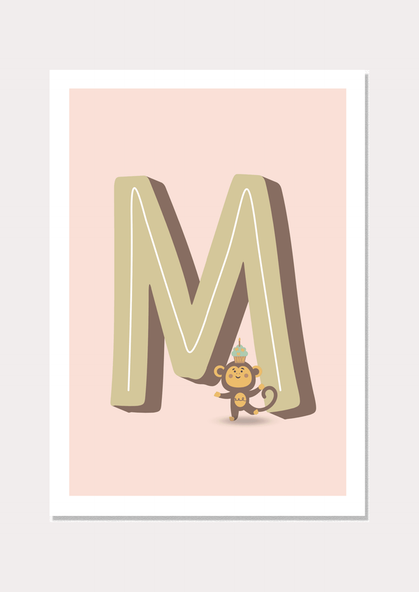 M Is For Monkey - Wall Art Print - Nüsk Co.